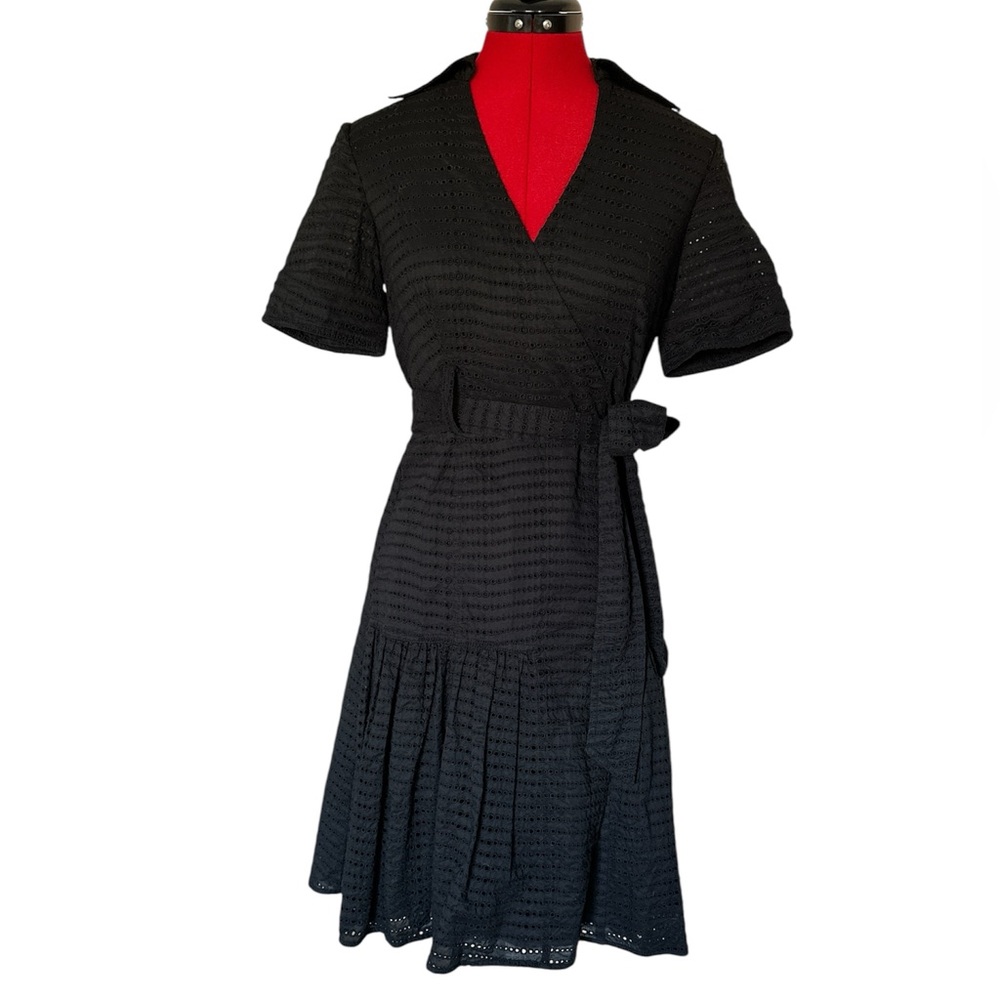 Karen Millen Black eyelet Wrap Midi Dress size 4 to 6